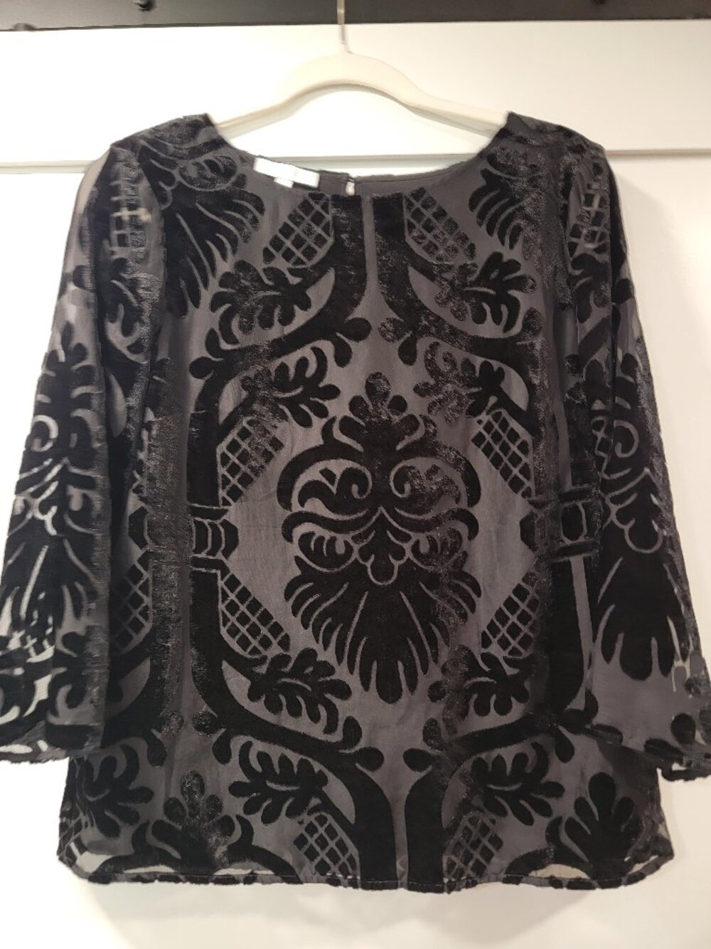 Talbots RSVP Women’s Damask Velvet Lined Blouse Black Size Small